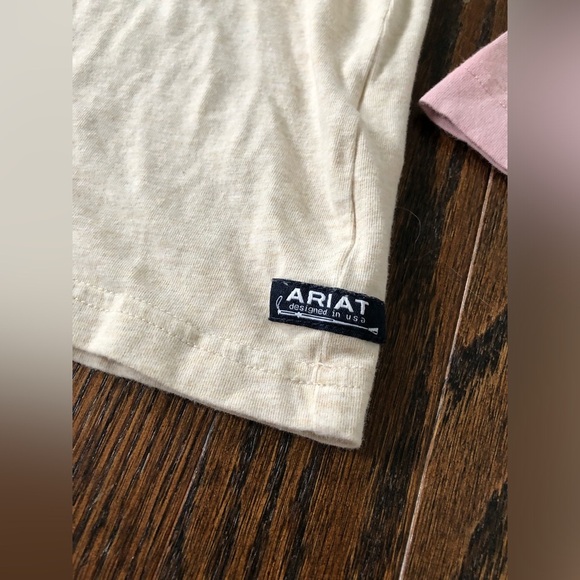 Ariat Girls M (10Y) Organic Cotton Pink/Creme Long-Sleeve Tee w/Velvet Horse/Dog - Picture 4 of 11